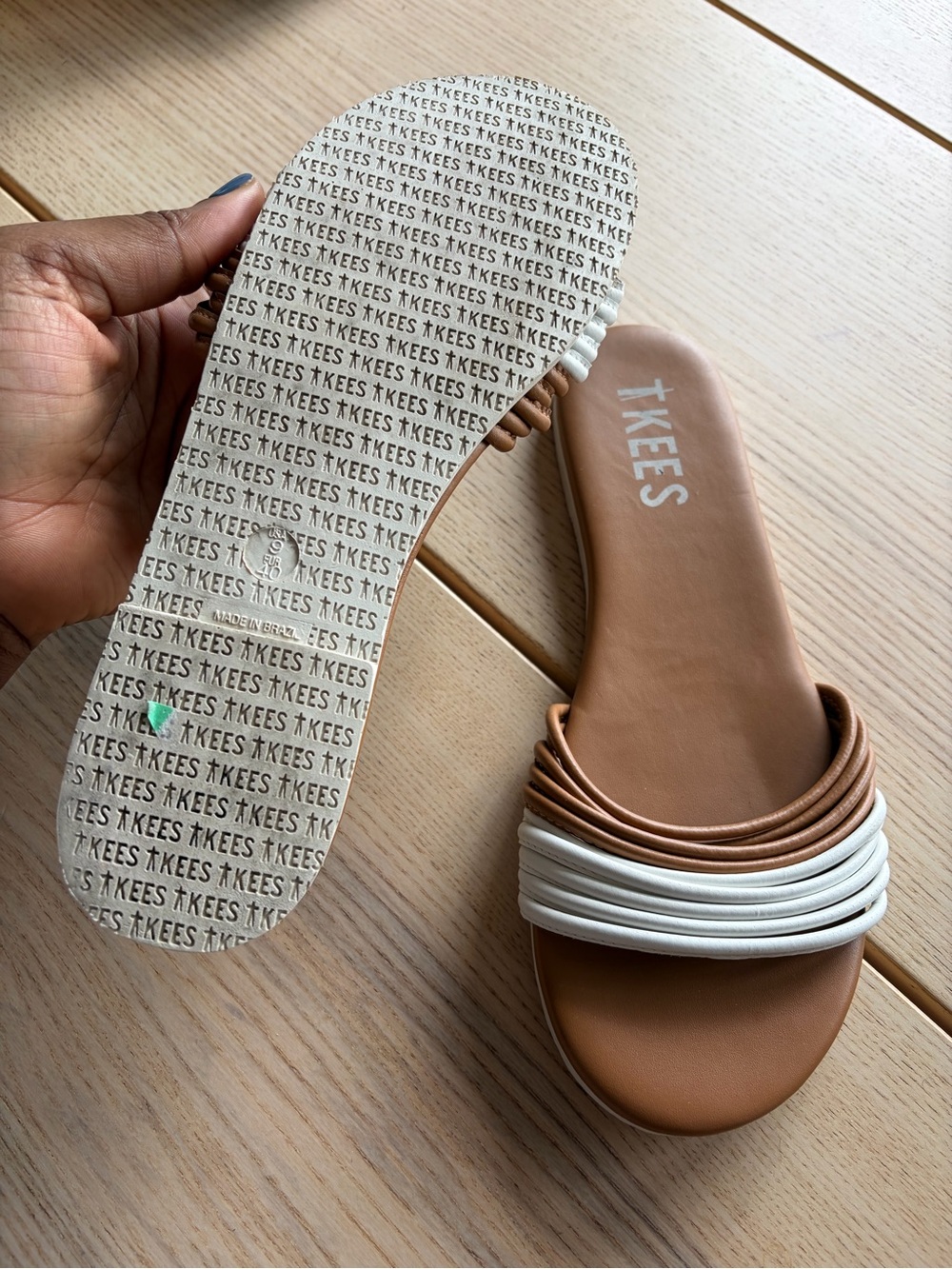 TKEES Tan and White Striped Slide Mules - Picture 3 of 4